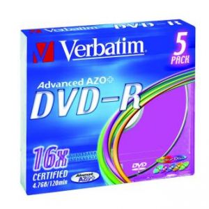 VERBATIM DVD-R, 43557, DataLife PLUS, 5-pack, 4.7GB, 16x, 12cm, General, Advanced Azo+, sl