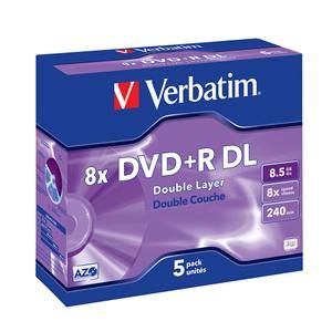 VERBATIM DVD+R, 43541, DataLife PLUS, 5-pack, 8.5GB, 8x, 12cm, General, Double Layer, jewe