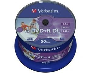 VERBATIM DVD+R, 43703, Double Layer, 50-pack, 8.5GB, 8X, 12cm, General, Wide Inkjet Printa