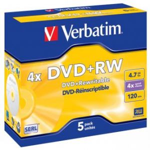 VERBATIM DVD+RW, 43229, DataLife PLUS, 5-pack, 4.7GB, 4x, 12cm, General, Standard, jewel b