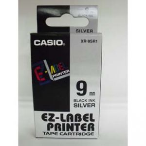 CASIO originální páska do tiskárny štítků, CASIO XR-9SR1, černý tisk/stříbrný podklad, ne