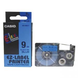 CASIO originální páska do tiskárny štítků, CASIO XR-9BU1, černý tisk/modrý podklad, nelam