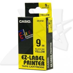 CASIO originální páska do tiskárny štítků, CASIO XR-9YW1, černý tisk/žlutý podklad, nelam