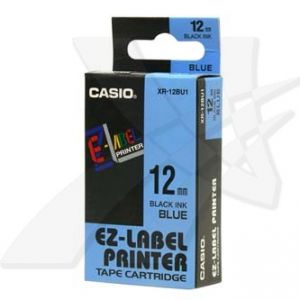 CASIO originální páska do tiskárny štítků, CASIO XR-12BU1, černý tisk/modrý podklad, nela