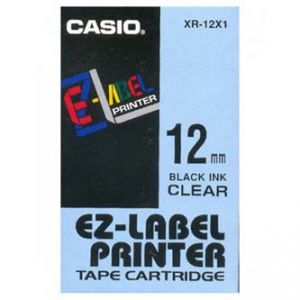 CASIO originální páska do tiskárny štítků, CASIO XR-12X1, černý tisk/průhledný podklad, n