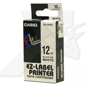 CASIO originální páska do tiskárny štítků, CASIO XR-12WE1, černý tisk/bílý podklad, nelam