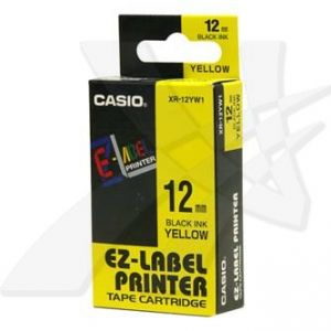 CASIO originální páska do tiskárny štítků, CASIO XR-12YW1, černý tisk/žlutý podklad, nela