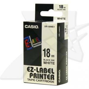 CASIO XR-18WE1 originální páska do tiskárny štítků černý tisk/bílý podklad, nelamovaná