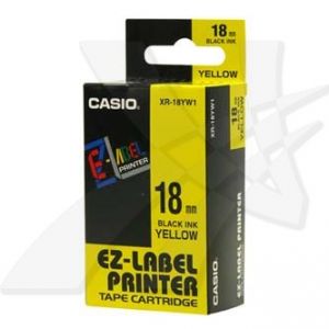 CASIO originální páska do tiskárny štítků, CASIO XR-18YW1, černý tisk/žlutý podklad, nela
