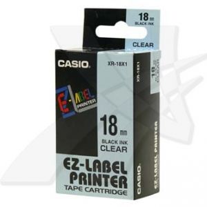 CASIO originální páska do tiskárny štítků, CASIO XR-18X1, černý tisk/průhledný podklad, n