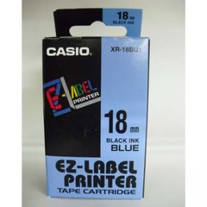 CASIO originální páska do tiskárny štítků, CASIO XR-18BU1, černý tisk/modrý podklad, nela