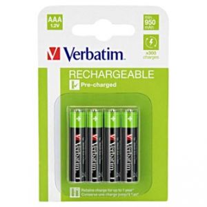 Baterie Ni-MH, AAA nabíjecí, 1.2V, 950 mAh, Verbatim, blistr, 4-pack