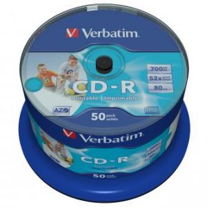 VERBATIM CD-R, 43438, DataLife PLUS, 50-pack, 700MB, Azo, 52x, 80min., 12cm, Inkjet, Wide