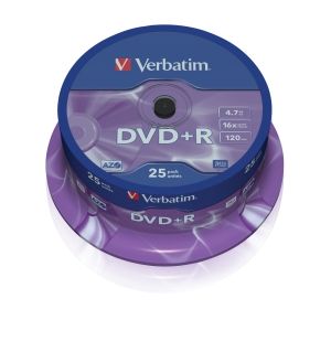 VERBATIM DVD+R, 43500, DataLife PLUS, 25-pack, 4.7GB, 16x, 12cm, General, Advanced Azo+, c