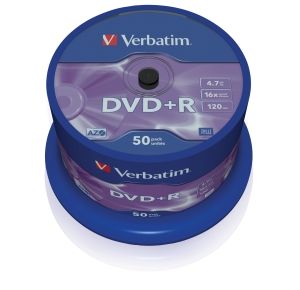 VERBATIM DVD+R, 43550, DataLife PLUS, 50-pack, 4.7GB, 16x, 12cm, General, Advanced Azo+, c