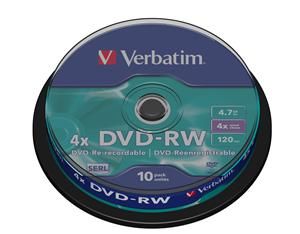 VERBATIM DVD-RW, 43552, DataLife PLUS, 10-pack, 4.7GB, 4x, 12cm, General, Serl, cake box,