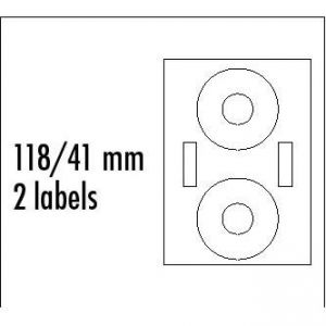 LOGO etikety na CD 118/41mm, A4, matné, bílé, 2 etikety, 2 proužky, 140g/m2, baleno po 10
