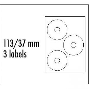 LOGO etikety na CD 113/37mm, A4, matné, bílé, 3 etikety, 140g/m2, baleno po 25 ks, pro ink