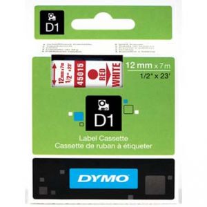 DYMO Originální páska D1 45015 12mm x 7m červený tisk/bílý podklad