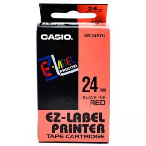 CASIO originální páska do tiskárny štítků, CASIO XR-24RD1, černý tisk/červený podklad, ne