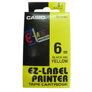CASIO originální páska do tiskárny štítků, CASIO XR-6YW1, černý tisk/žlutý podklad, nelam
