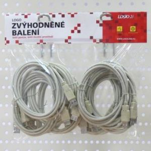 Kabel USB (2.0), USB A M- USB A F, 3m, šedý, LOGO, cena za 1 kus