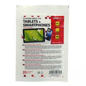Čisticí ubrousky, na tablet, smartphone, uzavíratelný plastový sáček, 20 ks, LOGO