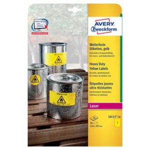 AVERY ZWECKFORM etikety 210mm x 297mm, A4, žluté, velmi odolné, baleno po 20 ks,