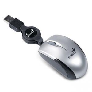 GENIUS Myš Micro Traveler V2, drátová, optická, 3tl., 1 kolečko, dráto, vá (USB), stříbrná