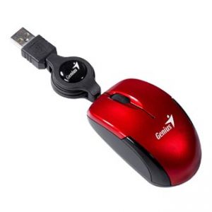 GENIUS Myš Micro Traveler V2, drátová, optická, 3tl., 1 kolečko, dráto, vá (USB), červená,