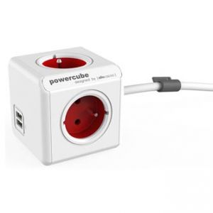 EXTENDED USB - red 240V, 2x USB, 1.5m, 5 červená, POWERCUBE, dětská pojistka,uzemnění,mont