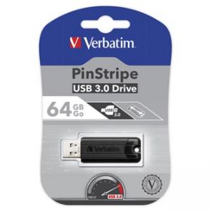 VERBATIM USB flash disk, 3.0, 64GB, Store,N,Go PinStripe, černý, 49318