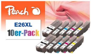 PEACH kompatibilní cartridge EPSON No. 26XL, Combi pack (10), 2x Black 2x 26 ml, 2x Cyan,
