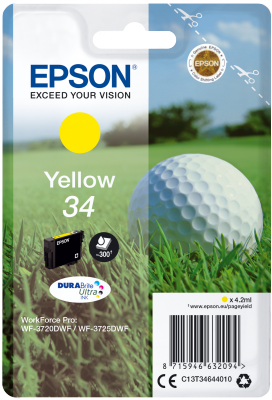 EPSON originální ink C13T34644010, T346440, yellow, 4.2ml, EPSON WF-3720DWF, 3725DWF