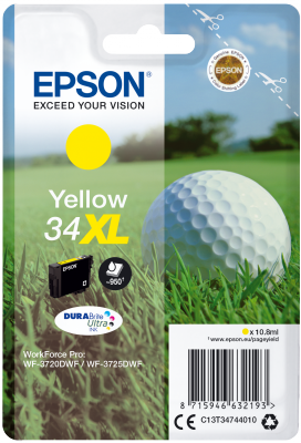 EPSON originální ink C13T34744010, T347440, yellow, 10.8ml, EPSON WF-3720DWF, 3725DWF