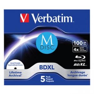 VERBATIM MDISC, Lifetime archival BDXL, 100GB, jewel, 43834, 4x, 5-pack