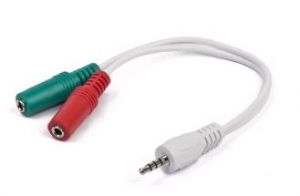 GEMBIRD kabelová rozdvojka jack 3,5mm (4 pólový) na 2x3,5mm M/F, 10cm, audio