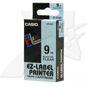 CASIO originální páska do tiskárny štítků, CASIO XR-9X1, černý tisk/průhledný podklad, ne