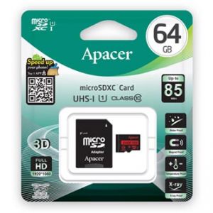 APACER paměťová karta Secure Digital, 64GB, microSDXC, AP64GMCSX10U5-R, Class 10 UHS-I U1