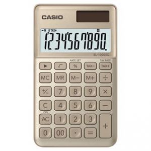 Kalkulačka CASIO, SL 1000 SC PK, zlatá, desetimístná, duální napájení