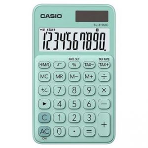 Kalkulačka CASIO, SL 310 UC GN, tyrkysová, desetimístná, duální napájení