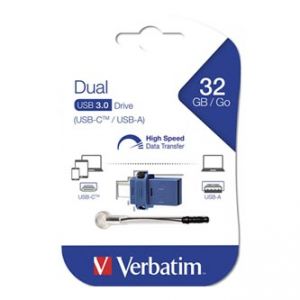 Verbatim USB Flash Drive OTG, 3.0, 32GB, modrý, šňůrkou přivázaný uzávěr USB 3.0/USB C