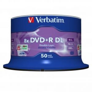 Verbatim DVD+R, 43758, Double Layer, 50-pack, 8.5GB, 8x, 12cm, General, Matt Silver, cake
