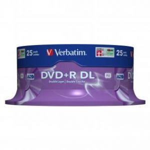 Verbatim DVD+R, 43757, Double Layer, 25-pack, 8.5GB, 8x, 12cm, General, Matt Silver, cake