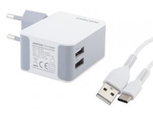 AVACOM HomeNOW síťová nabíječka 3,4A se dvěma výstupy, bílá barva (USB-C kabel)