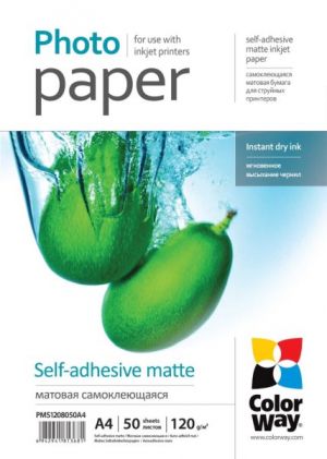 COLORWAY fotopapír samolepící / matte self-adhesive 120g/m2, A4/ 50 kusů