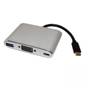 USB (3.1) Adaptér, USB C (3.1) M-VGA F + USB A (3.0) F + USB C (3.1) F, 0, stříbrný, plast