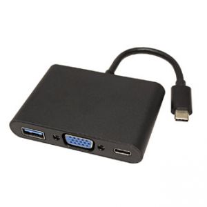 USB (3.1) Adaptér, USB C (3.1) M-VGA F + USB A (3.0) F + USB C (3.1) F, 0, černý, plastic