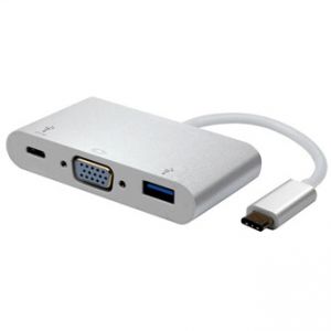 USB (3.1) Adaptér, USB C (3.1) M-VGA F + USB A (3.0) F + USB C (3.1) F, 0, stříbrný, plast