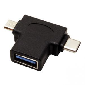 USB (3.0) Redukce, USB A (3.0) F-USB micro B (M) + USB C (3.1)M, 0, černá, plastic bag, OT